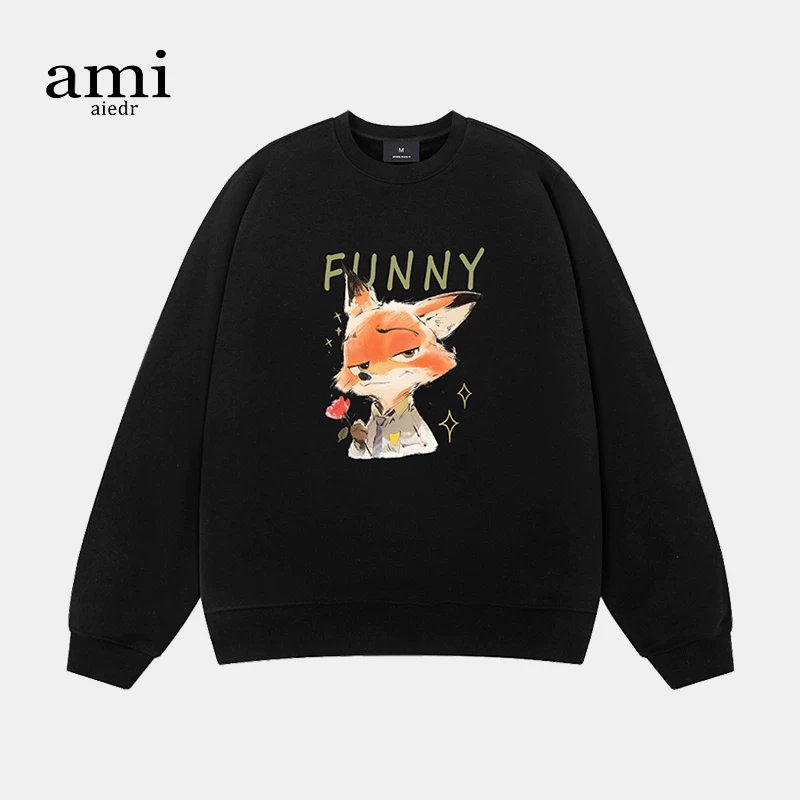 Ami aiedr official co-branded Zootopia Nick Judy cartoon style couple thick T-shirt round neck pullover