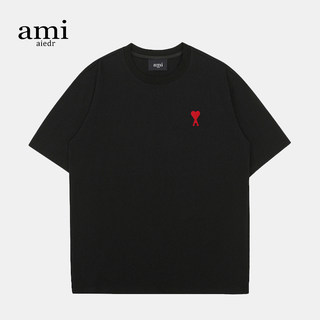 Ami Aiedr Short-Sleeved T-Shirt for Men and Women, Same Style for Couples, Summer Loose Fit, Red Small Heart, Official Website, Official Flagship Store