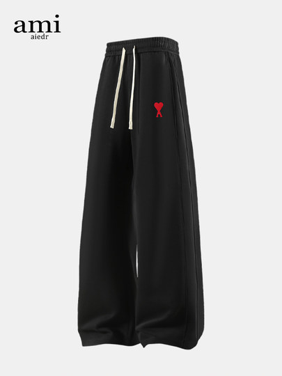 Ami Aiedr Official Straight-Leg Casual Pants for Men and Women, Couple's Autumn and Winter Trendy Brand Loose Wide-Leg Drapey Sports Sweatpants