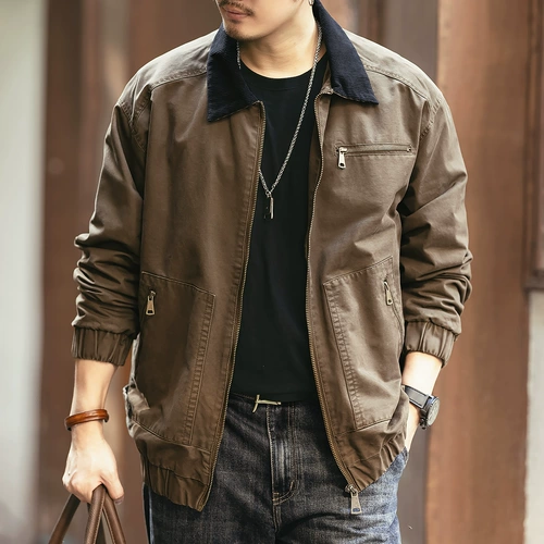 Ретро хлопковая мужская куртка, в американском стиле, оверсайз