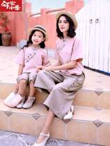 Parent-child summer clothes mother and daughter Hanfu 2021 new style trendy ethnic style embroidered mother and daughter clothes foreign style casual retro suits