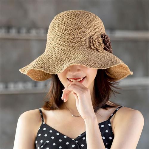 Straw Hat Women's Folding Sun Protection Against UV Beach Resort Beach Cap Summer Fashion 100 Hitch Sun Hat