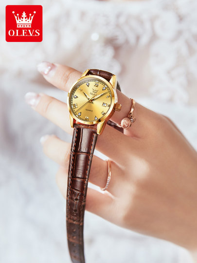 Oris Watch Women's Accessible Luxury Fashion Belt Style Gold Dial Waterproof Luminous Temperament Women's Watch Genuine New Style