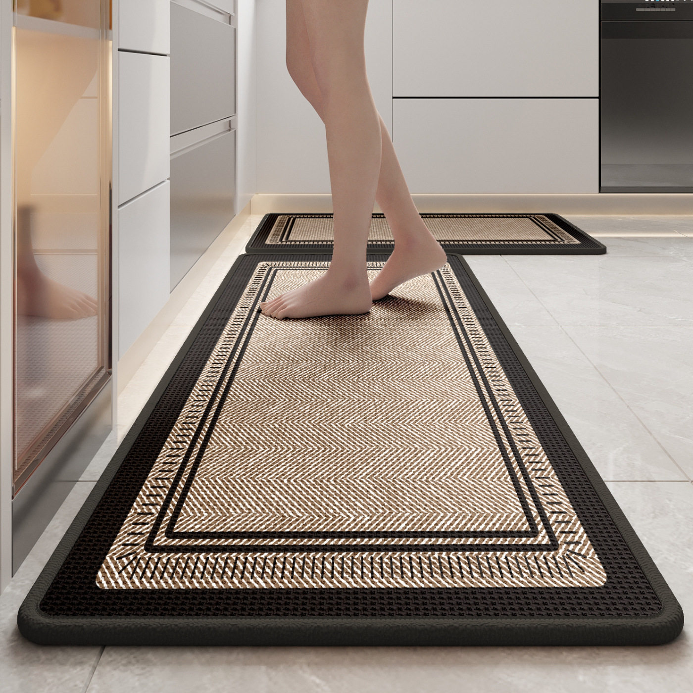 Cross-border imitation linen kitchen floor mats, special anti-slip, anti-oil, water-absorbent mats, doorway stain-resistant foot mats, no-wash long strip carpets