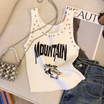 Clearance leak ~ Summer rivet U-neck knitted vest for women with design letter print and short sleeveless top