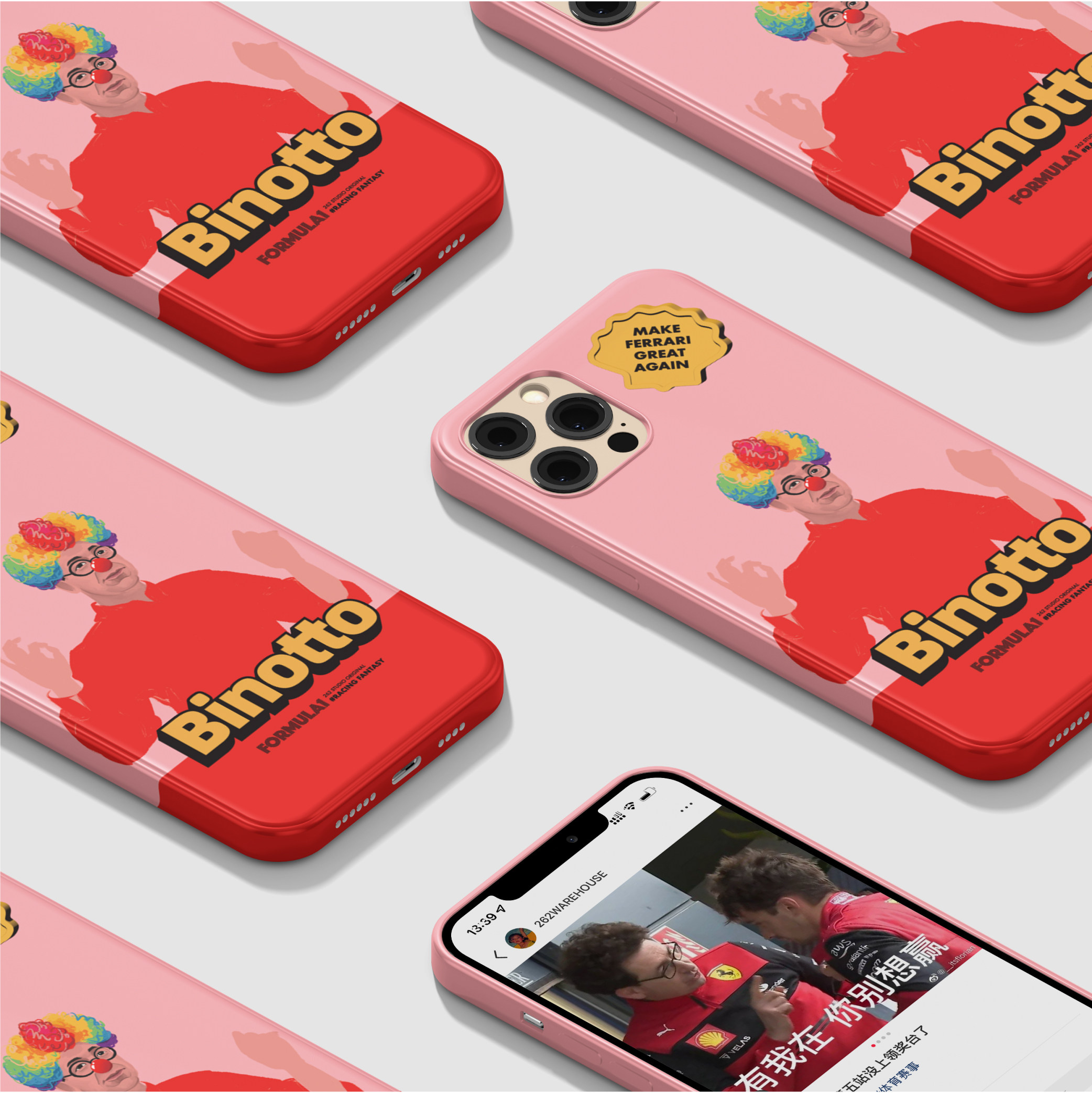 F1 Racing Perimeter cell phone shell Slightly Clown Pink Ferrari Iron Buddhist Temple Exclusive #RacingFantasy-Taobao