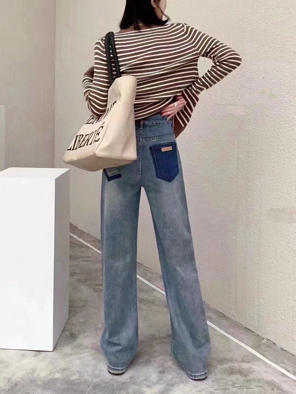 2026 Spring/Summer New Hong Kong Brand Basha European Style Korean Version Versatile Color-Block Slim Wide-Leg Jeans