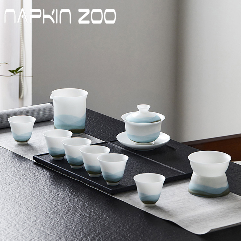 NZ Ceramic Tea Set Suit Ice Seed Jade Porcelain Home Cover Bowl Tea Cup Light Lavish Gift Box Dress Delivery Upscale Kungfu Tea Tea-Taobao