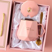 Coffee Cup Mark Cup With Cover Spoon Ceramic Cup Advanced Sensation Goddess Eurostyle Korean Version Female Cup Female Cup Water Cup