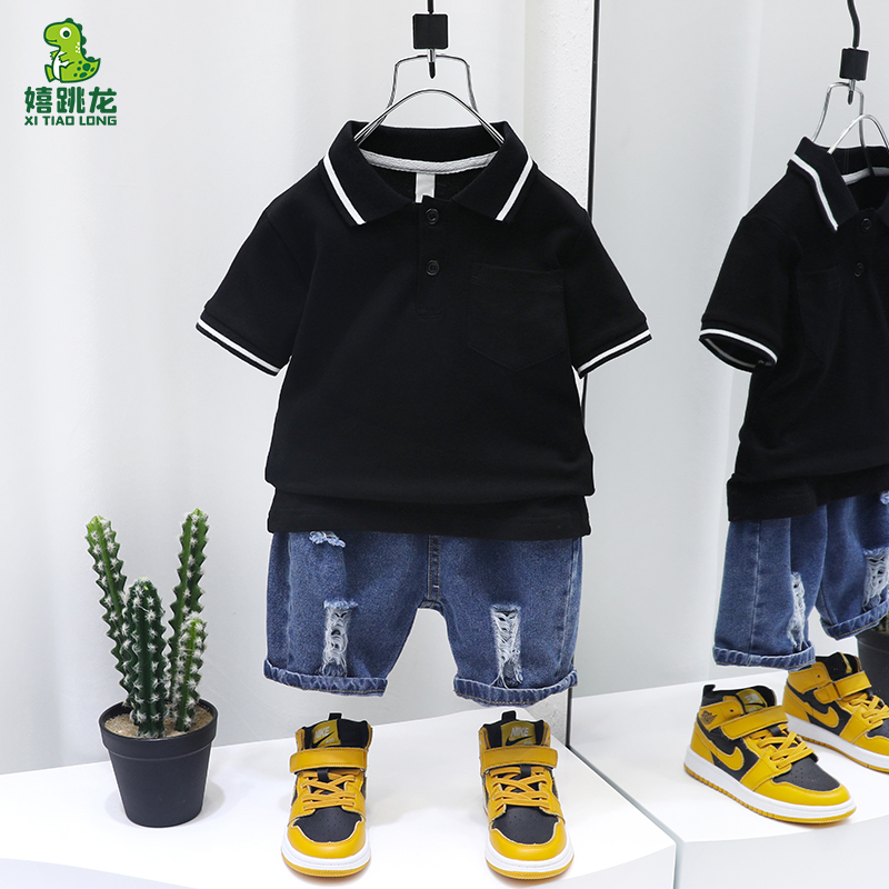 Boys' summer suits, children's casual boys, middle and small children's summer handsome trend 2022 new thin section POLO shirt trend
