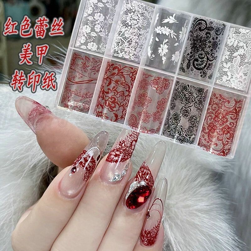 Red Lace French Manicure Transfer Paper Sweet Cool Black and White Lace High-End Sexy Mature Blood-Colored Lace Starry Sky Paper Red Lace French Manicure Transfer Paper Sweet Cool Black and White Lace High-End Sexy Mature Blood-Colored Lace Starry Sky Paper