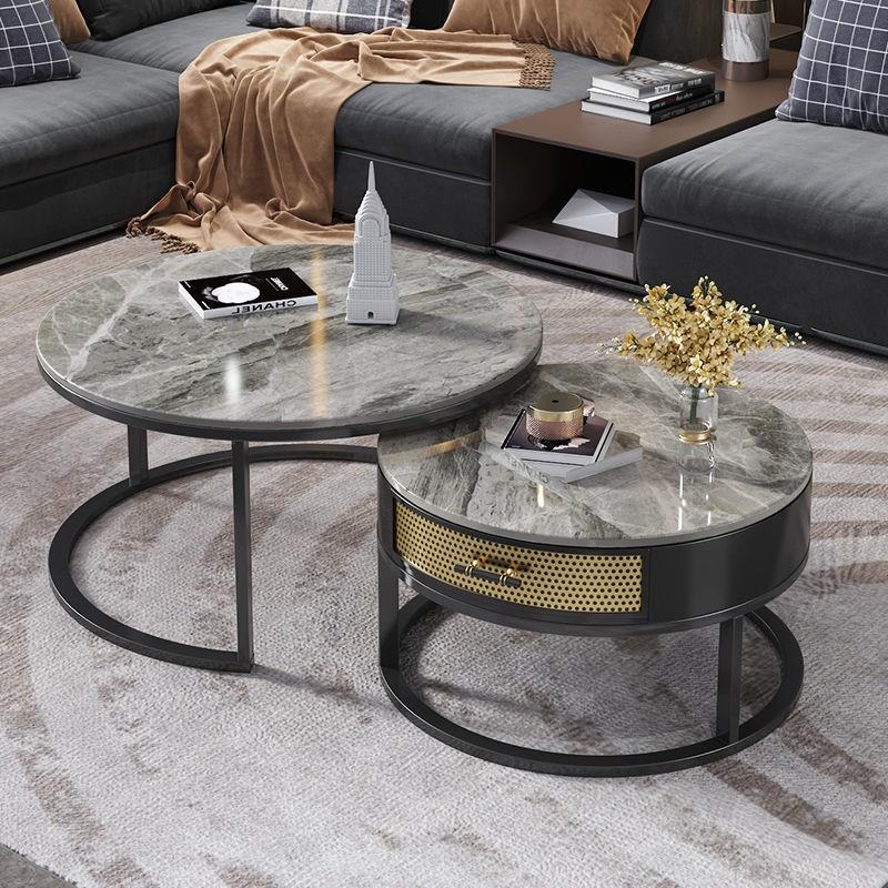 Round coffee table light luxury modern rock slab coffee table table home living room small apartment combination Italian style extremely simple