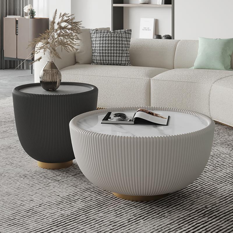 Italian light luxury tea table round small apartment creative rock board living room leather art combination modern minimalist large and small bowl tea table