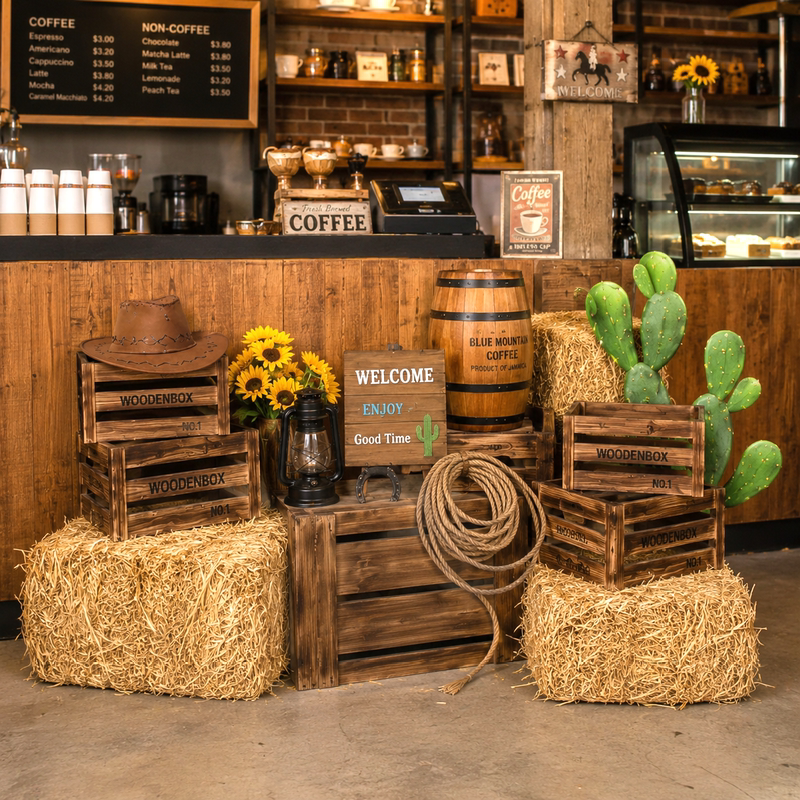 Trendy Cafe Western Cowboy Retro Style Decorative Square Wooden Frame Storage Basket Straw Bale Decoration Piece Trendy Cafe Western Cowboy Retro Style Decorative Square Wooden Frame Storage Basket Straw Bale Decoration Piece
