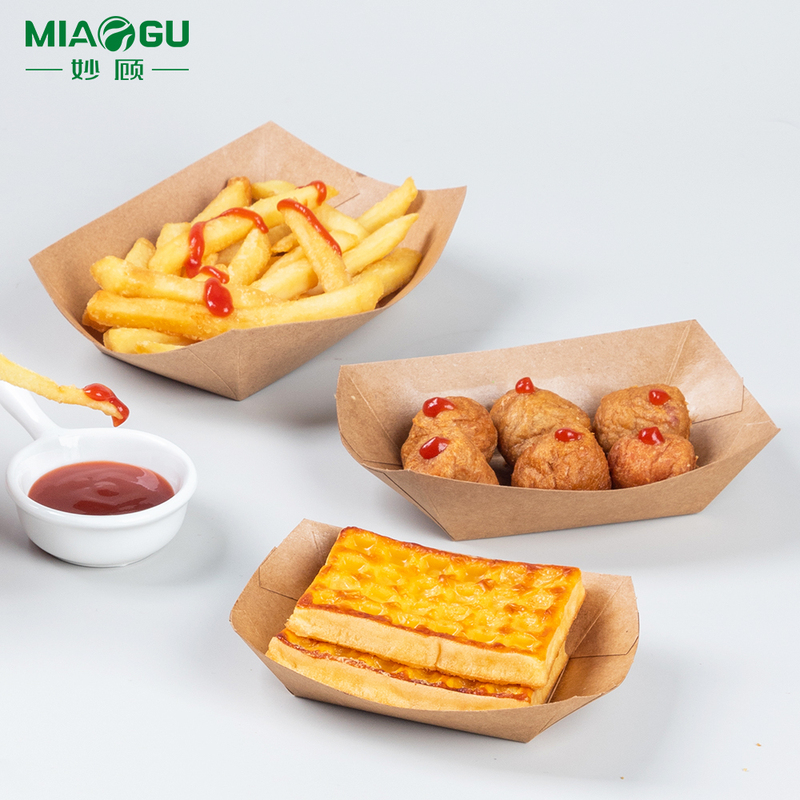 Disposable Lunch Boxes, Kraft Paper Boat Boxes, Stall Takeout Boxes, Roasted Sweet Potato Skin Fries, Fried Skewers, Snack Plates, Open-Top Packaging Boxes