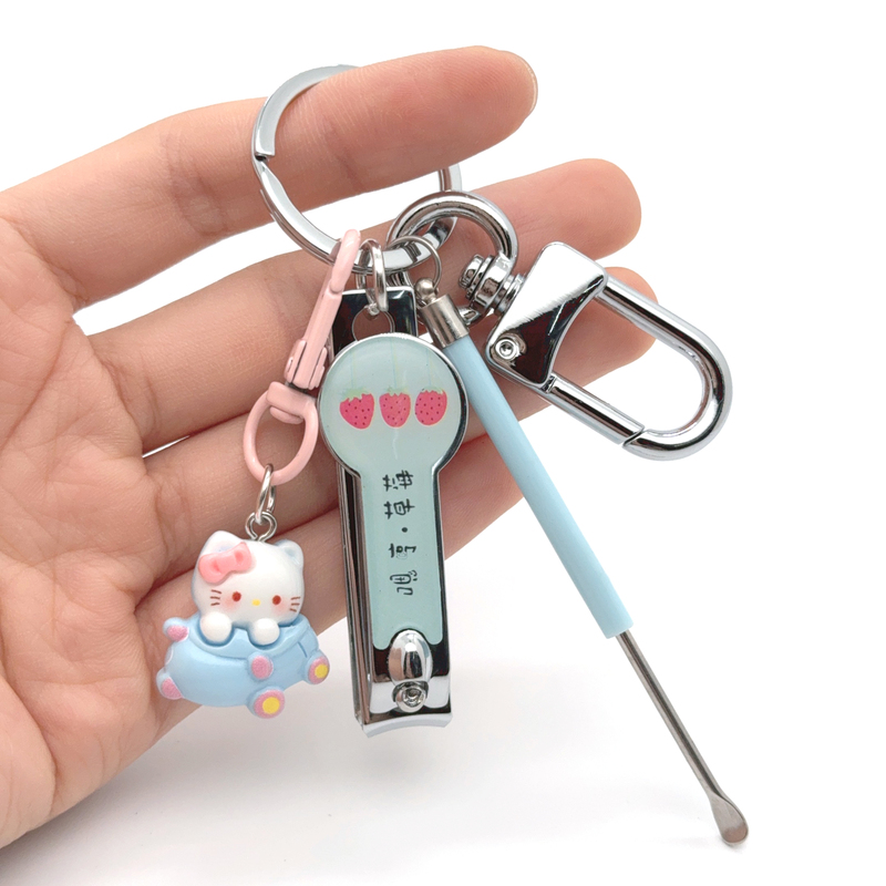 Pink Kt Cat Cute Keychain Set Sweet Pendant Nail Clipper Ear Pick Set Best Friend Pendant Small Gift