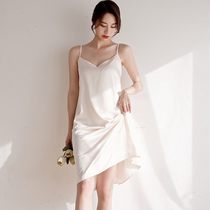 Summer Ice Silk simple short sling pajamas sexy nightgown women with thin girl bottom suspenders skirt