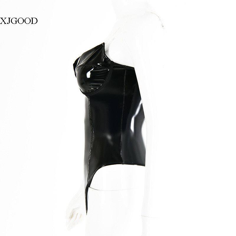 Sexy кожзаменитель Leather Tube Top Bodysuit мисс сексуальный кожзаменитель дикий бюстгальтер купальник 