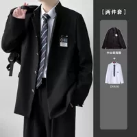 (Костюм-тройка) костюм + рубашка темного цвета + темно-синий галстук