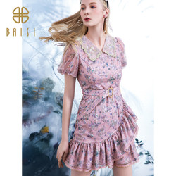 Baisi Doll Collar Flower Blossom Pinellia Puff Sleeve Long Dress 2023 Summer New Romantic Irregular Dress for Women