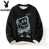 Playboy, демисезонный свитер, трендовые утепленные трикотажные приятные телу шерстяные джинсы с начесом, оверсайз