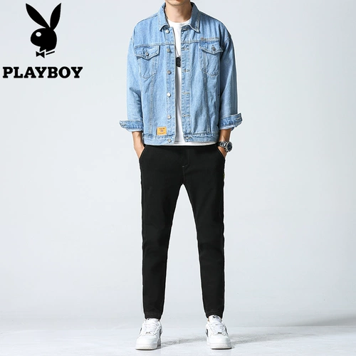 Playboy, джинсовая мужская демисезонная куртка, трендовый комплект, в корейском стиле, 3 предмета
