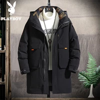 Playboy, мужской зимний пуховик, трендовая длинная универсальная куртка, коллекция 2021, в корейском стиле, средней длины, увеличенная толщина