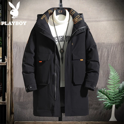 Playboy, мужской зимний пуховик, трендовая длинная универсальная куртка, коллекция 2021, в корейском стиле, средней длины, увеличенная толщина