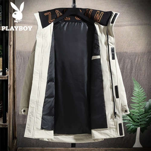 Playboy, мужской зимний пуховик, трендовая длинная универсальная куртка, коллекция 2021, в корейском стиле, средней длины, увеличенная толщина
