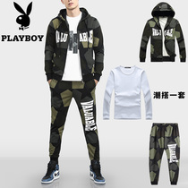 Playboy camouflage jacket mens casual suit Spring and autumn high-end trend brand fashion handsome sweater three-piece suit