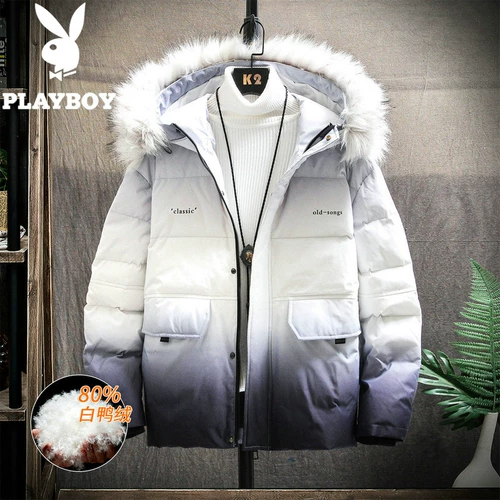 Playboy, зимняя куртка, утепленный бархатный пуховик с капюшоном, градиент, утиный пух
