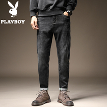 Flower Playboy jeans Mens spring autumn money loose straight drum black 90% casual pants spring trendy pants