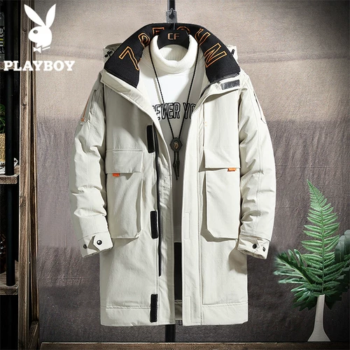 Playboy, мужской зимний пуховик, трендовая длинная универсальная куртка, коллекция 2021, в корейском стиле, средней длины, увеличенная толщина