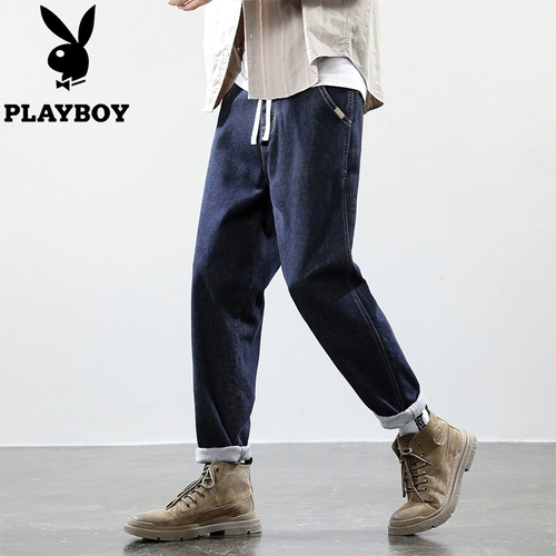 Playboy, осенние джинсы, ремень, штаны, эластичная талия, свободный прямой крой