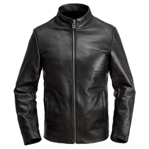 Clear Stock Pick Up Drain Head Layer Bull Leather Men Genuine Leather Leather Coat Minimalist Leather Jacket Upright neckline Leather Jacket with short leather jacket