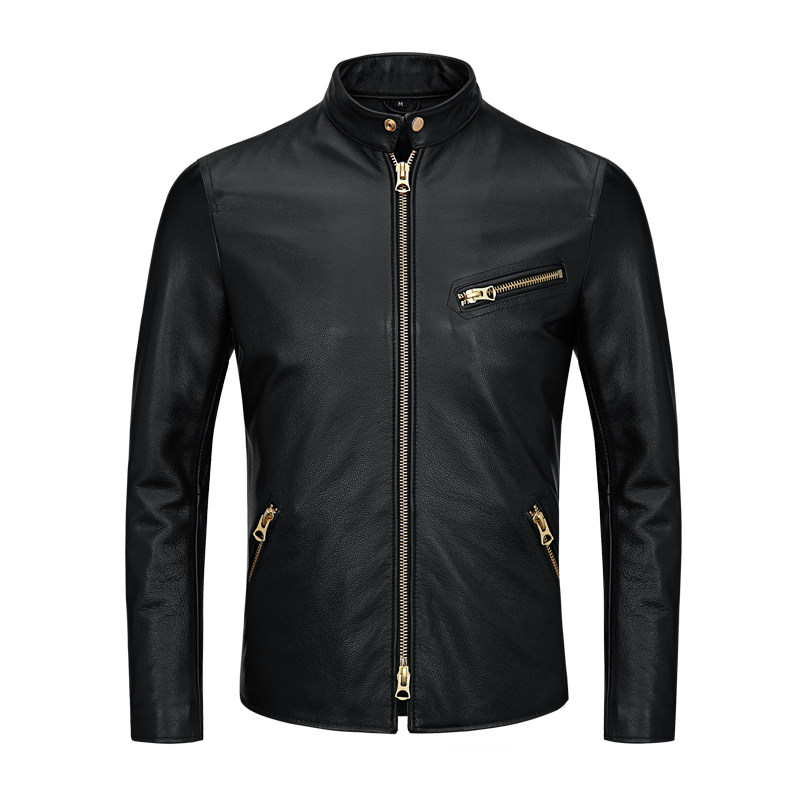 Real Leather Leather Clothing Male head layer Bull Leather Youth Stand-up Collar Short sashimi Locomotive Leather Clothing Men's Jacket Jacket Men's Clothing