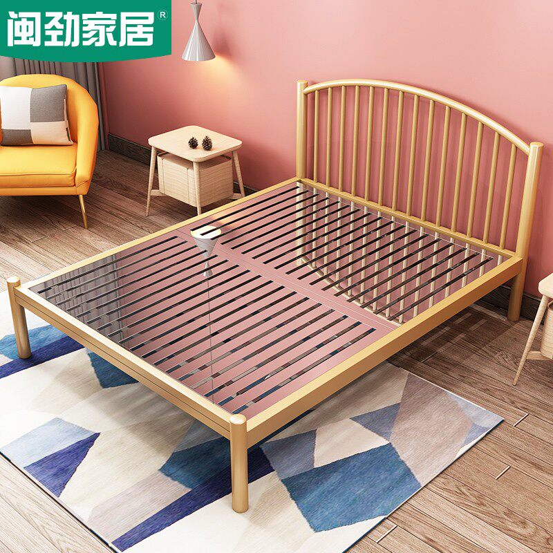Fujian stainless steel bed thickness 1 2 m 1 5m1 8m double European minimal modern red iron art bed frame