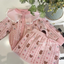 Han Edition Baby Two-piece Fashion Fashion Cartoon Top-collar Sweater Gas Knitted Superior Child Clothes