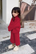 Korean version of childrens clothing suit female 2023 spring new foreign style baby girl fashionable net red top pants two-piece set