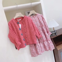 2022 Spring-autumn new Korean version of the new girls three-dimensional disc flower knit round neckline with sweaty sweater dress