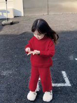 Girls New Year Clothes 2022 Fall and Winter Childrens Fashion Han Edition for baby baby tall collar sweater pants two pieces