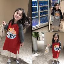 Girls baby medium length sweatshirt dress CUHK Scout skirt 2022 Chunqiu Ji new girl clothes foreign air Gas Easy Version