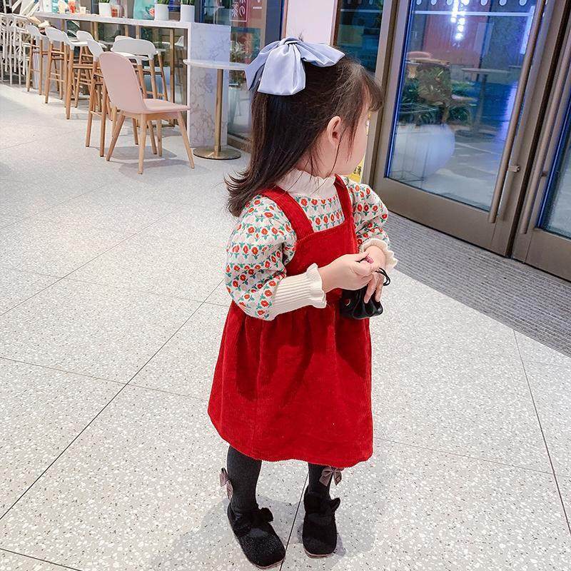 Girls' autumn clothes Western style two-piece set 2022 autumn and winter new Korean version of the corduroy baby bag skirt suit long-sleeved children's clothes