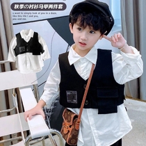 Boy Casual Shirt Horse Chia Suit 2022 Spring Autumn New Children Foreign Air Tide Handsome magma suit Two sets