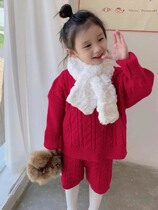 Girls sweater suit 2023 spring new Korean style baby girl foreign style long-sleeved knitted top and trousers two-piece set