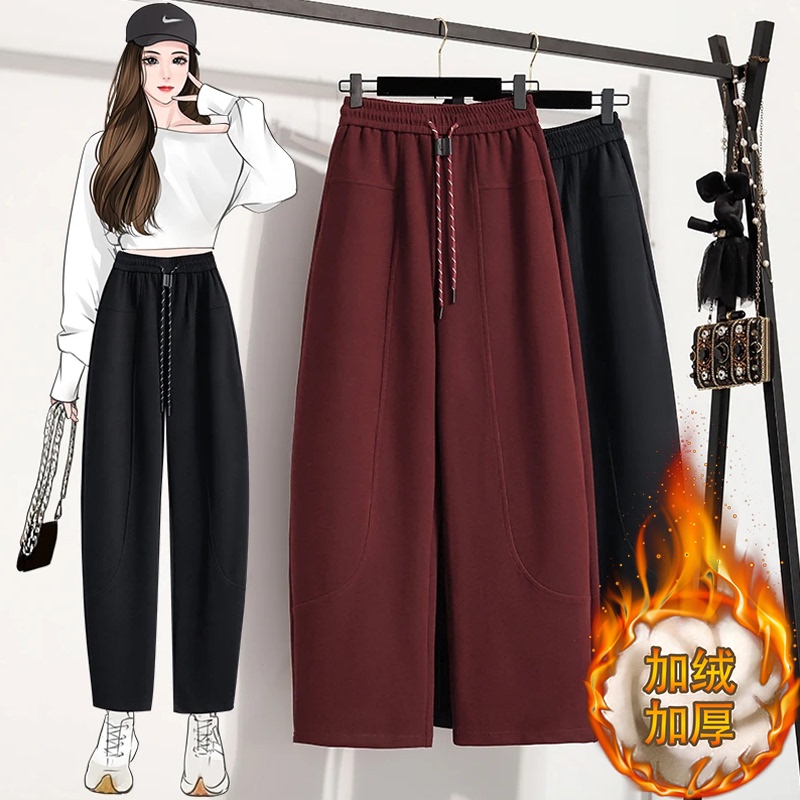Fleece-Lined Thick Pure Cotton Casual Wide-Leg Pants for Women, 2024 Winter New Style, Loose and Lazy, Petite Straight-Leg Scimitar Pants Fleece-Lined Thick Pure Cotton Casual Wide-Leg Pants for Women, 2024 Winter New Style, Loose and Lazy, Petite Straight-Leg Scimitar Pants