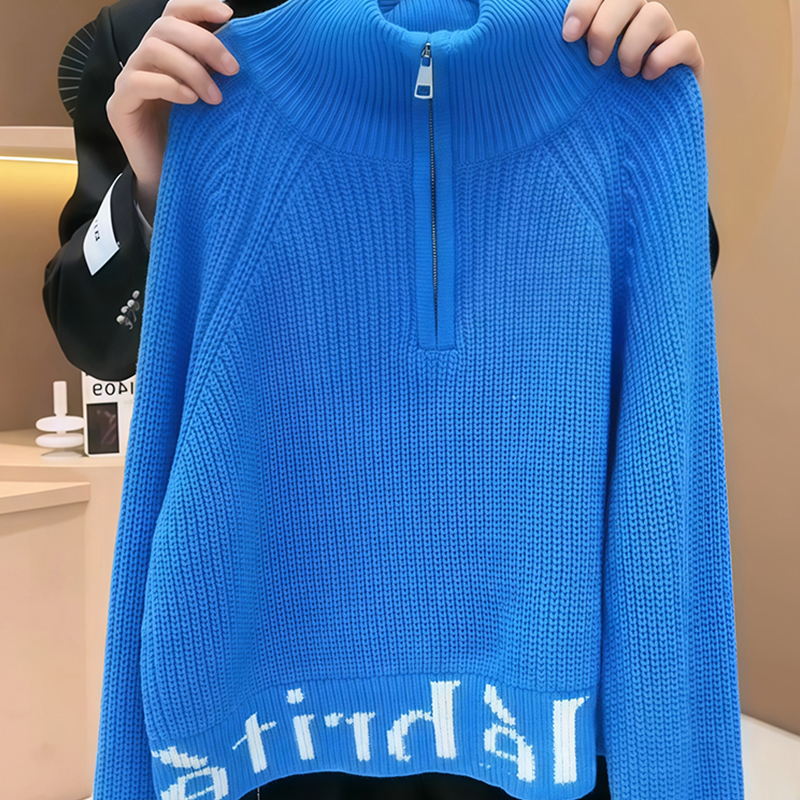 Half-Zip High-Neck Long-Sleeve Sweater Knitwear for Women 2025 Autumn and Winter New Style Lazy Style Slimming and Stylish Casual Top