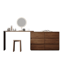 Full Solid Wood Oak Bedroom Dresser Bucket Cabinet Desk Integrated Corner Make-up Bench Walnuts Multi Functional Makeup Table