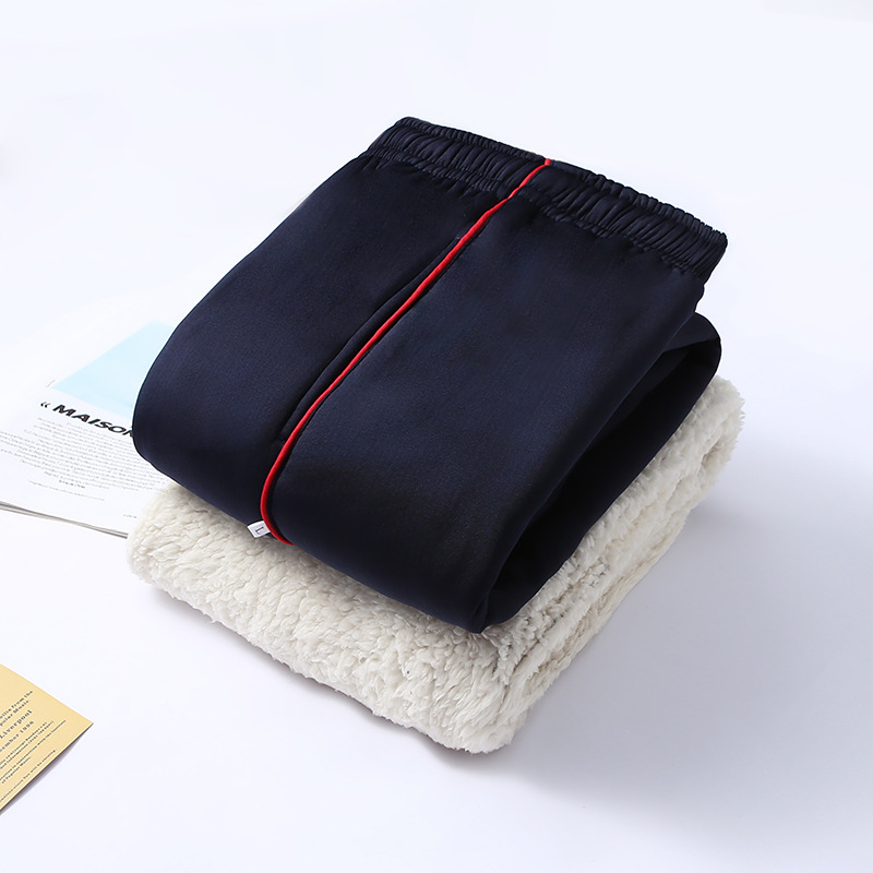 Thin red bar school uniform pants winter male and female high school students Tibetan blue primary school students junior high school plus velvet thickened a pair of bar school pants