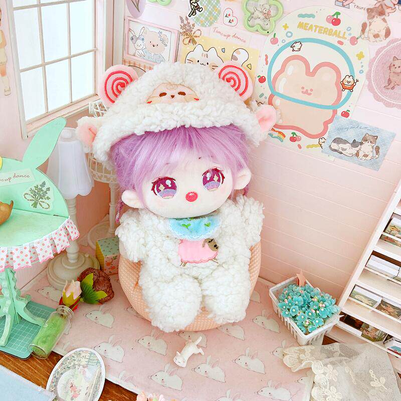 棉花娃娃/毛绒玩具娃衣 棉花娃娃20cm厘米娃衣服明星公仔正常体胖胖体熊猫小羊柴犬连体衣 Moon doll